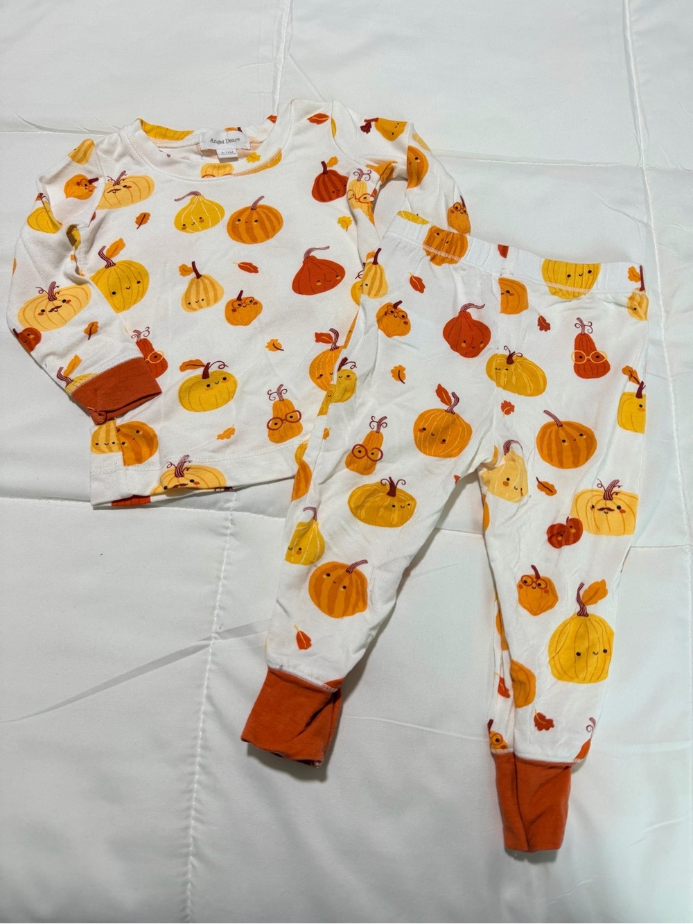 Angel Dear Pumpkin Halloween Fall 2 Pc Set Bamboo Pajamas 6-12 Mo